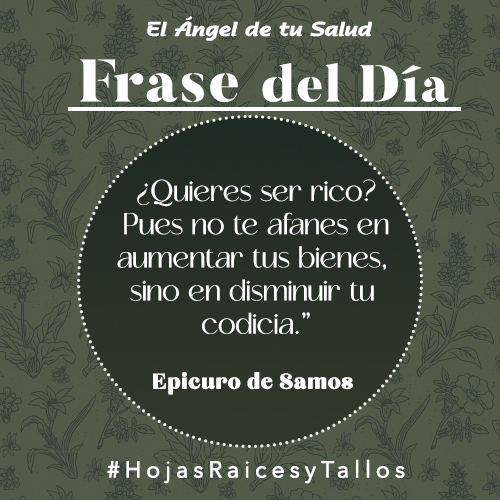 ¿Quieres ser rico? Pues no te afanes en aumentar tus bienes, sino en disminuir tu codicia” - Epicuro
